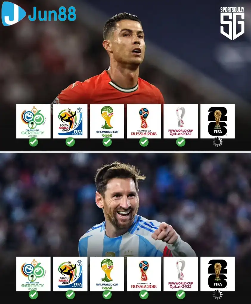 Nếu Ronaldo và Messi chơi tại World Cup 2026, họ sẽ trở thành những cầu thủ đầu tiên góp mặt trong 6 kỳ World Cup Nếu Ronaldo và Messi chơi tại World Cup 2026, họ sẽ trở thành những cầu thủ đầu tiên góp mặt trong 6 kỳ World Cup